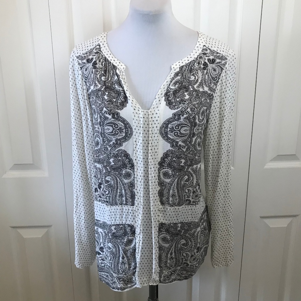 Lucky Brand Boho Paisley Panel Front Top Blouse M